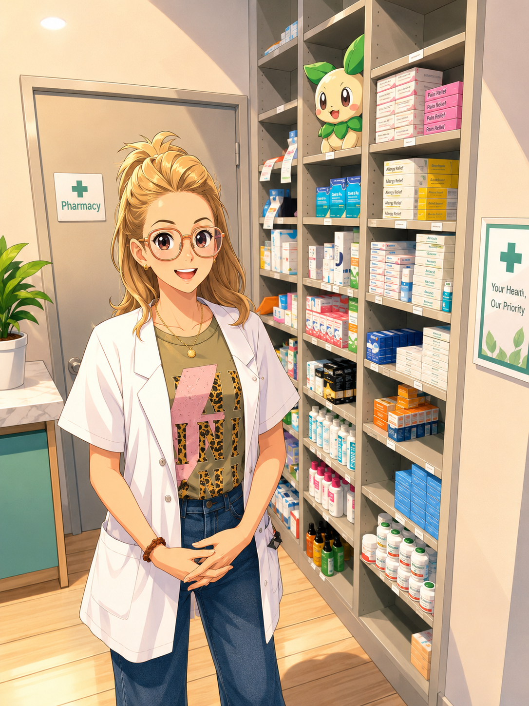 Portrait illustre de Charlene dans la pharmacie